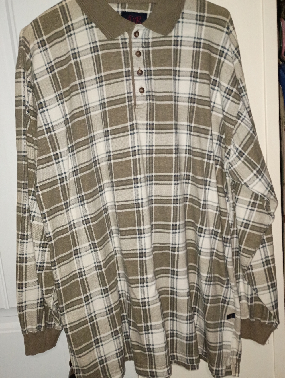 Men's Olive Plaid Long-Sleeve Polo Shirt